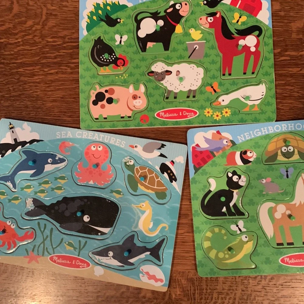 A set of Melissa and Doug developing toddler toys
